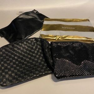 Black and Gold Sephora Travel/Makeup Bag/Clutch Bundle of 4
